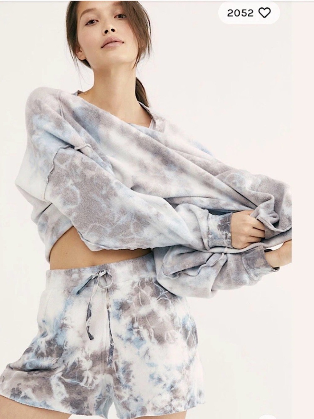 Free People Kelly Tie-Dye Washed  Sweatshirt Ocean LArge